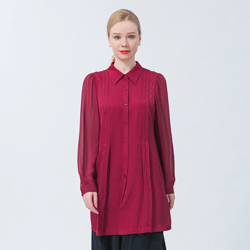 Шелковая жаккардовая рубашка-поло с темным принтом, прозрачная рубашка-поло с рукавами, строченная Однорядная Прямая рубашка с несколькими пуговицами BE750