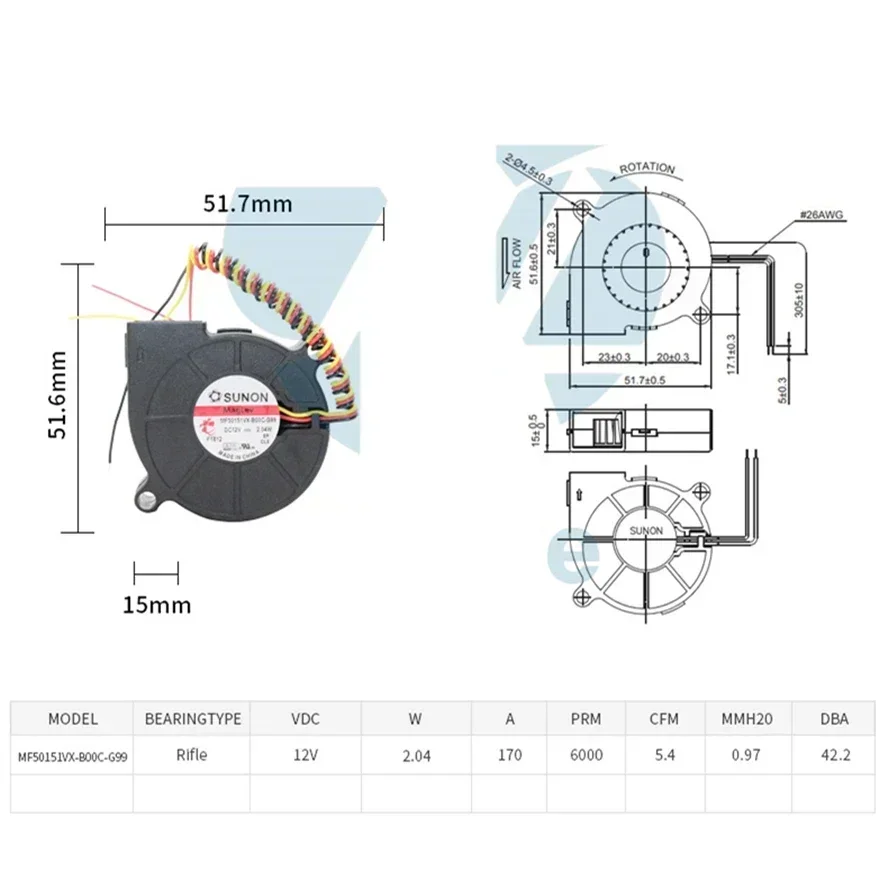 Оригинальный Sunon MF50151VX-B00C-G99 12 В 2 04 Вт 5 см 5015 50x50x15 мм промышленный вентилятор для