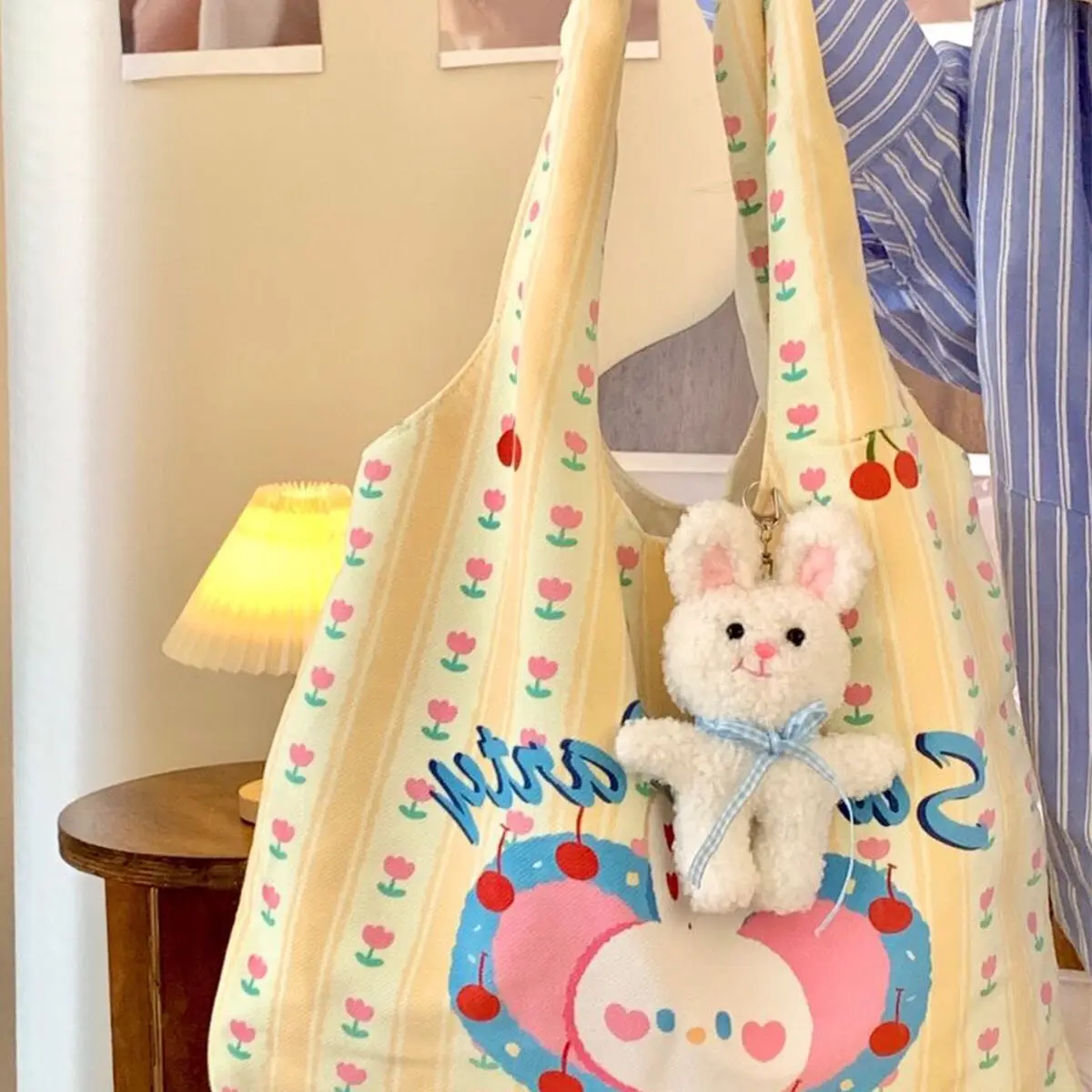 Cartoon Print Canvas Tote Bag for Women Large Capacity Student Commuter Bag Ladies Casual Shopping Tote Bag Bolso Mujer