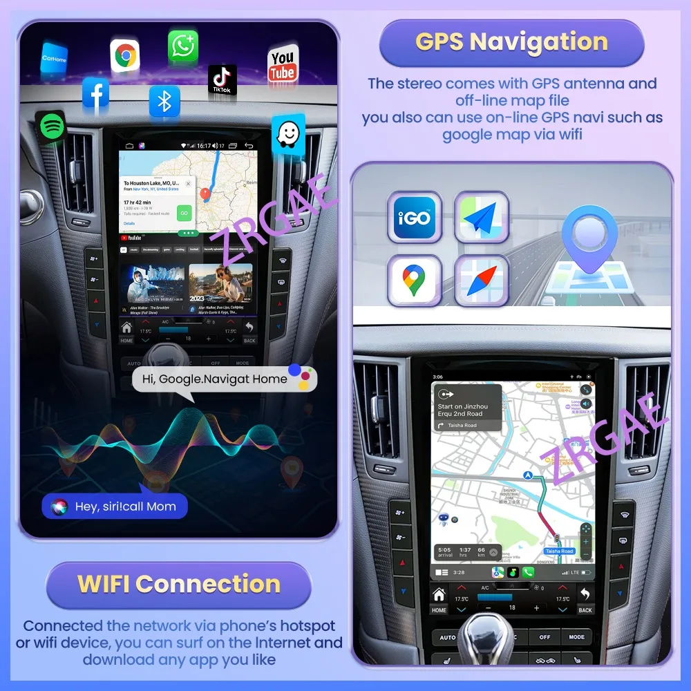 Фото Автомобильный радиоприемник Android 15, стерео для Infiniti Q50 Q50L Q50S Q60 2014-2020, Tesla, автомобильный мультимедийный Carplay, экран, GPS-плеер №3