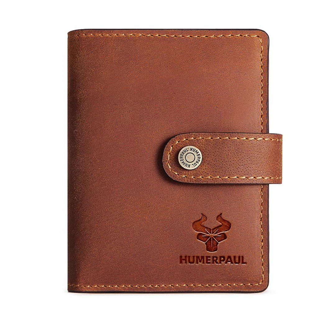 

Men's Genuine Leather Vintage Wallet RFID Blocking Short Hasp Zipper Wallets Casual Money Clip Coin Purse Card Holder