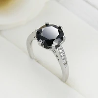 elegant female black color round zircon ring fashion simple aesthetic rings for women wedding birthday party jewelry gifts