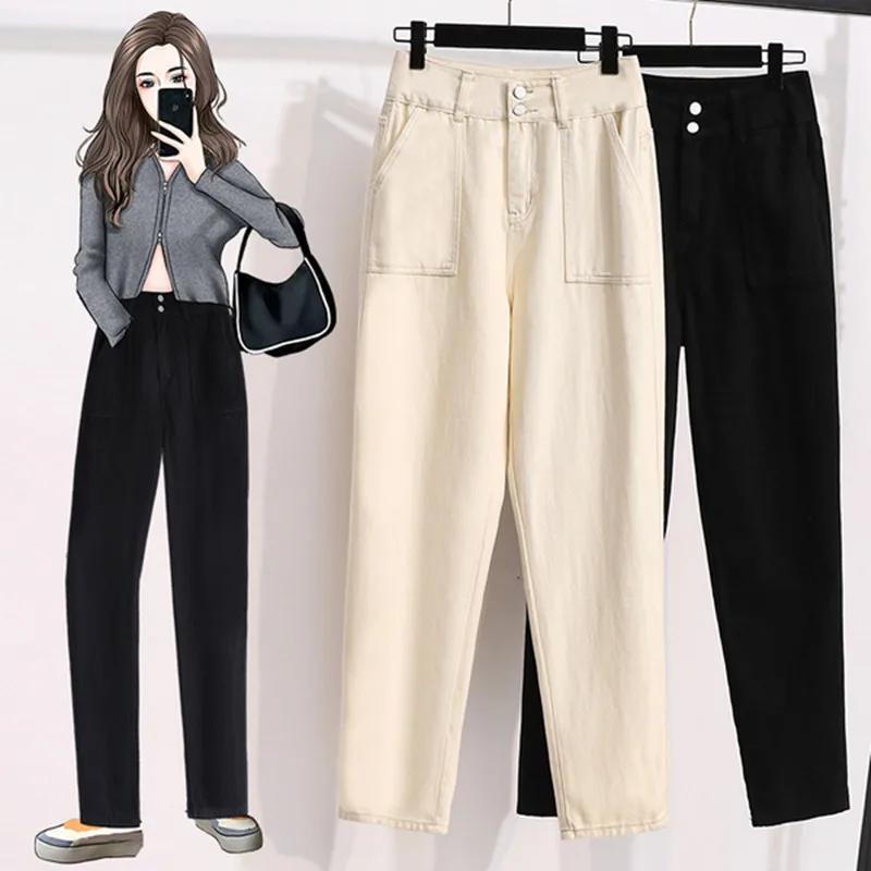 

Autumn Washed Washed Pants Vintage Female High Waist Casual Cotton Button Nine-Point Pants High Waist Spring Women Black Pants