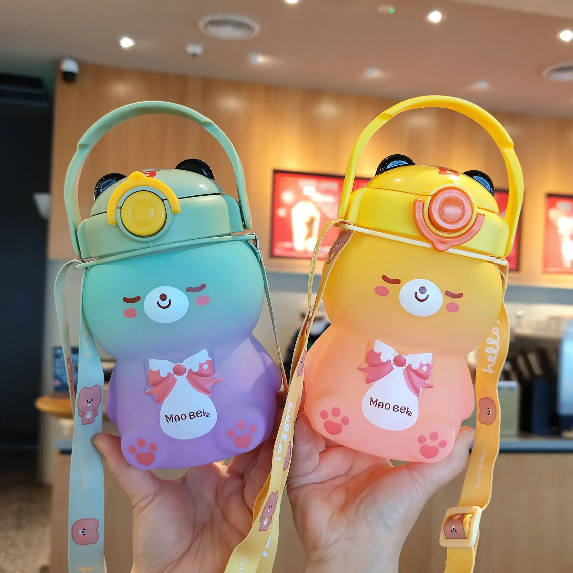 

800ml Water Bottle For Girls Cute Cat Plastic Cup Cartoon Travel Straw Mug Kawaii Kids Tumbler Gradient Color Sport Drink Kettle