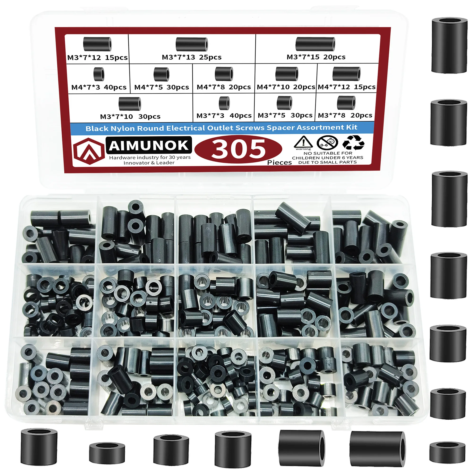 

305 шт., черные нейлоновые круглые винты с электрической розеткой, набор прокладок M3 M4, крепежные детали, инструменты, аксессуары для ремонта, защита гаек