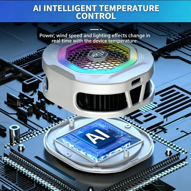 Фото Кулер для телефона TH12 24W с ИИ-контролем температуры, RGB-подсветкой, полупроводниковый радиатор, быстрое охлаждение, бесшумный, портативный, для нескольких устройств №5