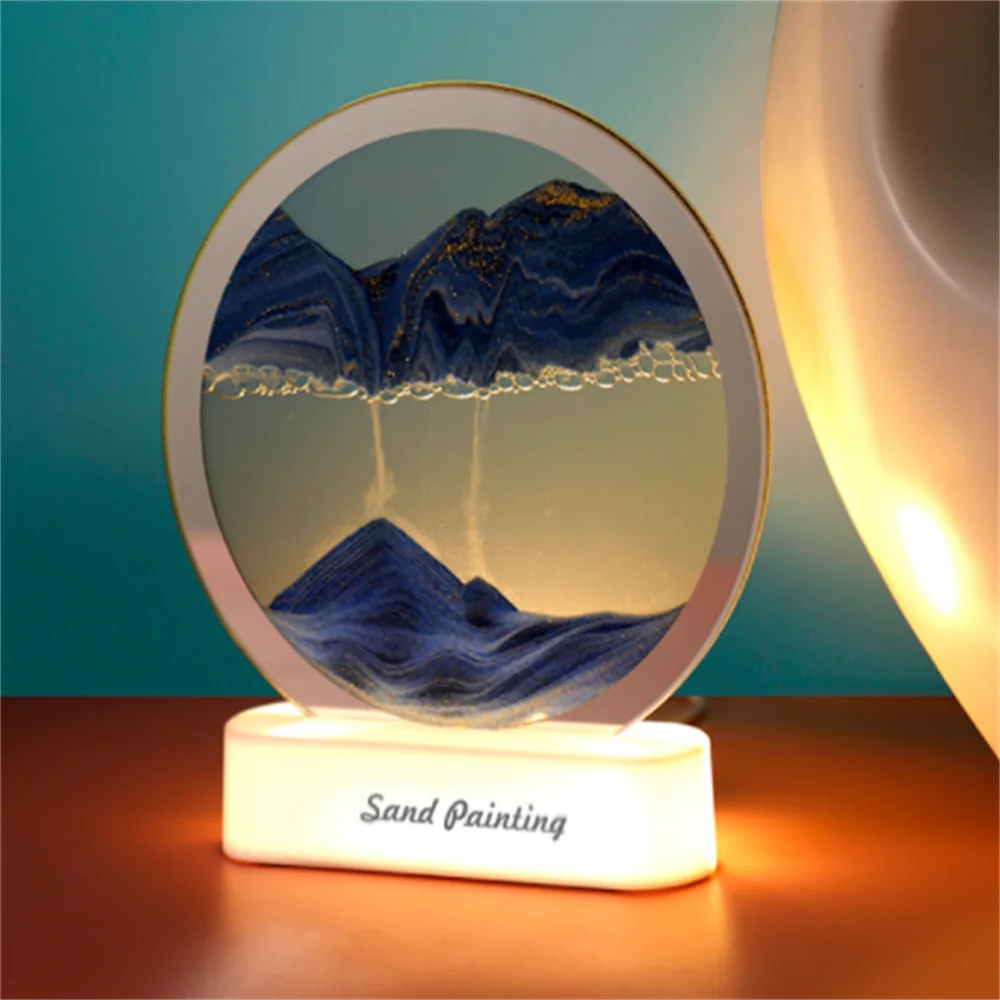 

LED Sand Painting Display 3D Moving Sand Art Picture Round Glass Flowing Sand Hourglass Night Light Room Table Lamp Home Decor