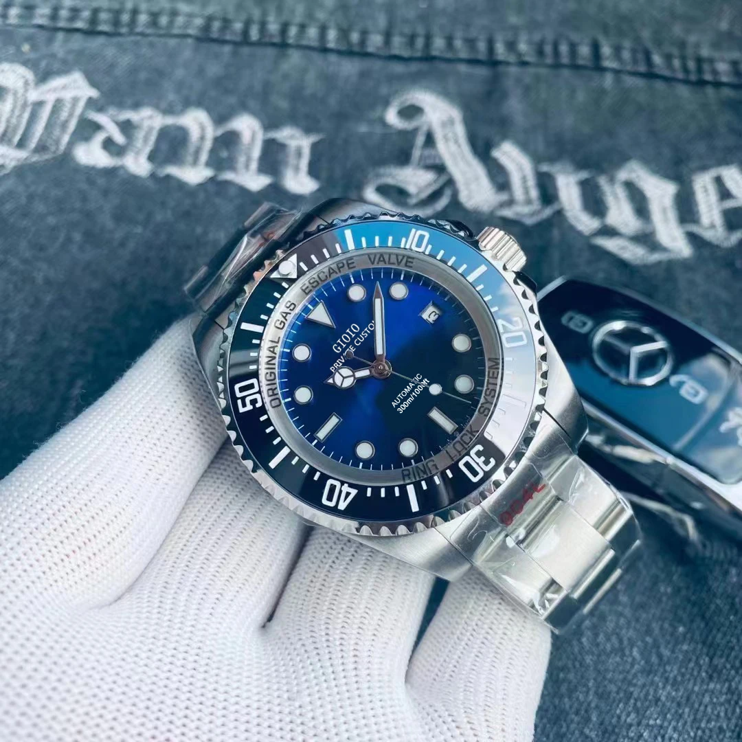

men automatic mechanical watch black blue ceramic 44mm