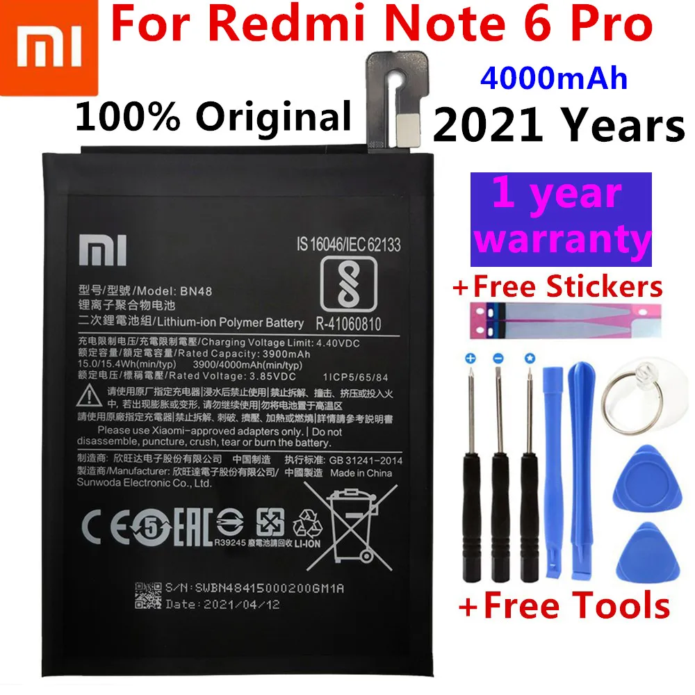 

Original Quality Battery BN48 For Xiaomi Redmi Note 6 Pro Battery 4000mAh Real Capacity For Redmi Note 6Pro Replacement Battery
