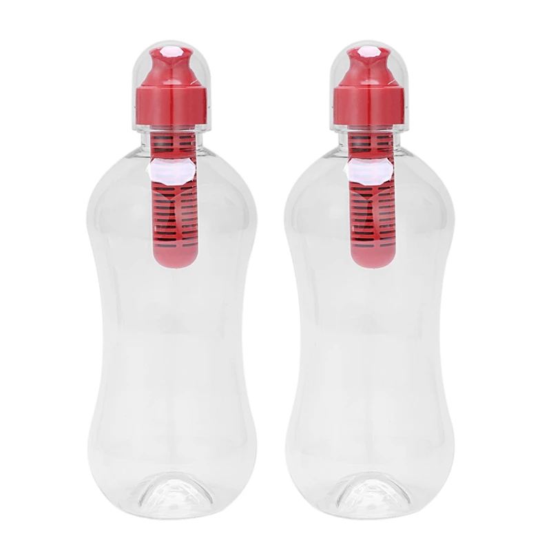 

2X 550ML Outdoor Water Bobble Hydration Filter Bottle Filtered Drinking, Red