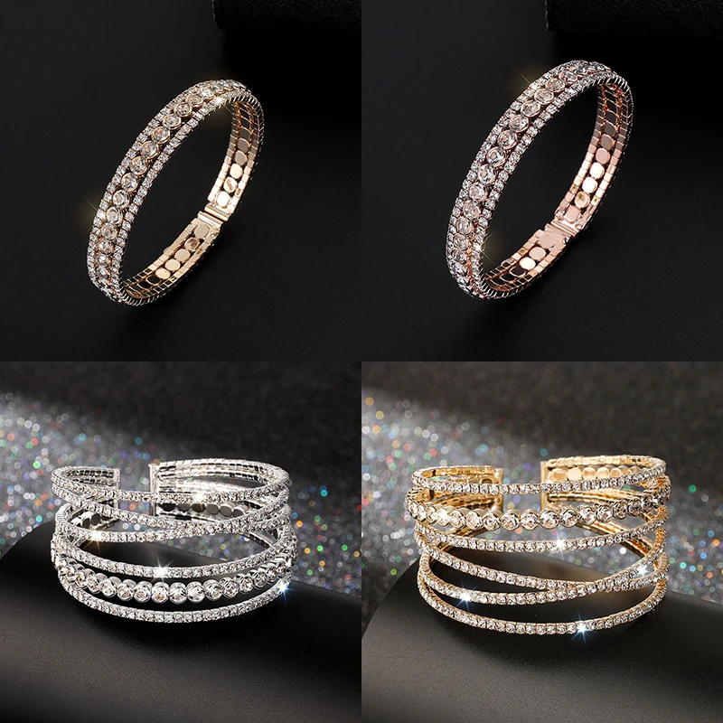 Роскошный модный эластичный браслет с кристаллами женский блестками модные