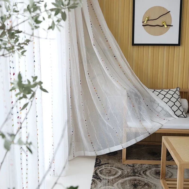 Цветная прозрачная занавеска в вертикальную полоску для гостиной спальни