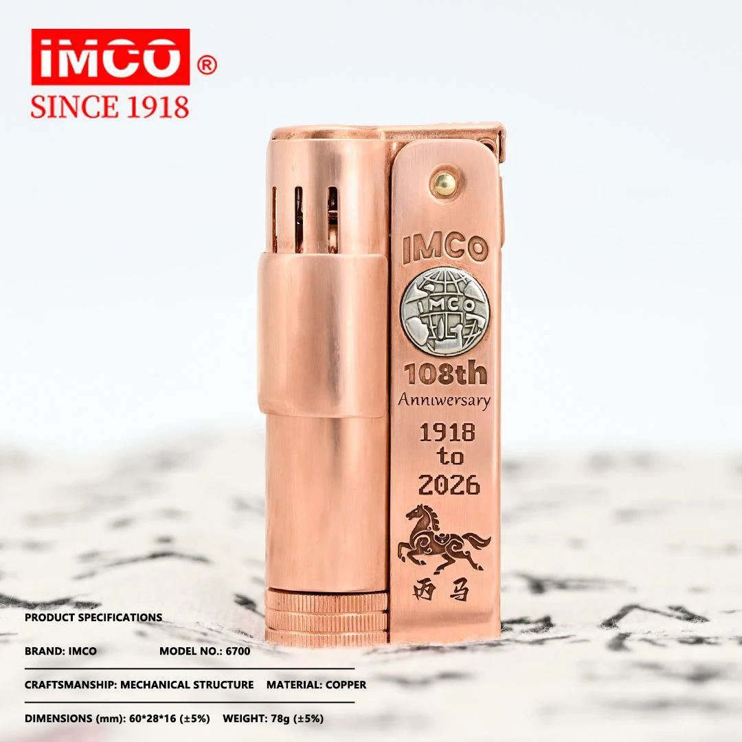 Фото Зажигалка IMCO Trench 6700, бензиновая, из красной меди и латуни, 108-я модель, многоразовая, классическая винтажная, для сигарет, подарок для мужчин №1