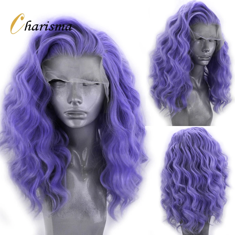 Charisma Lace Front Wig Purple Color Short Wigs for Women Heat Resistant Fiber Natural Hairline Cosplay Wigs Short Bob Style
