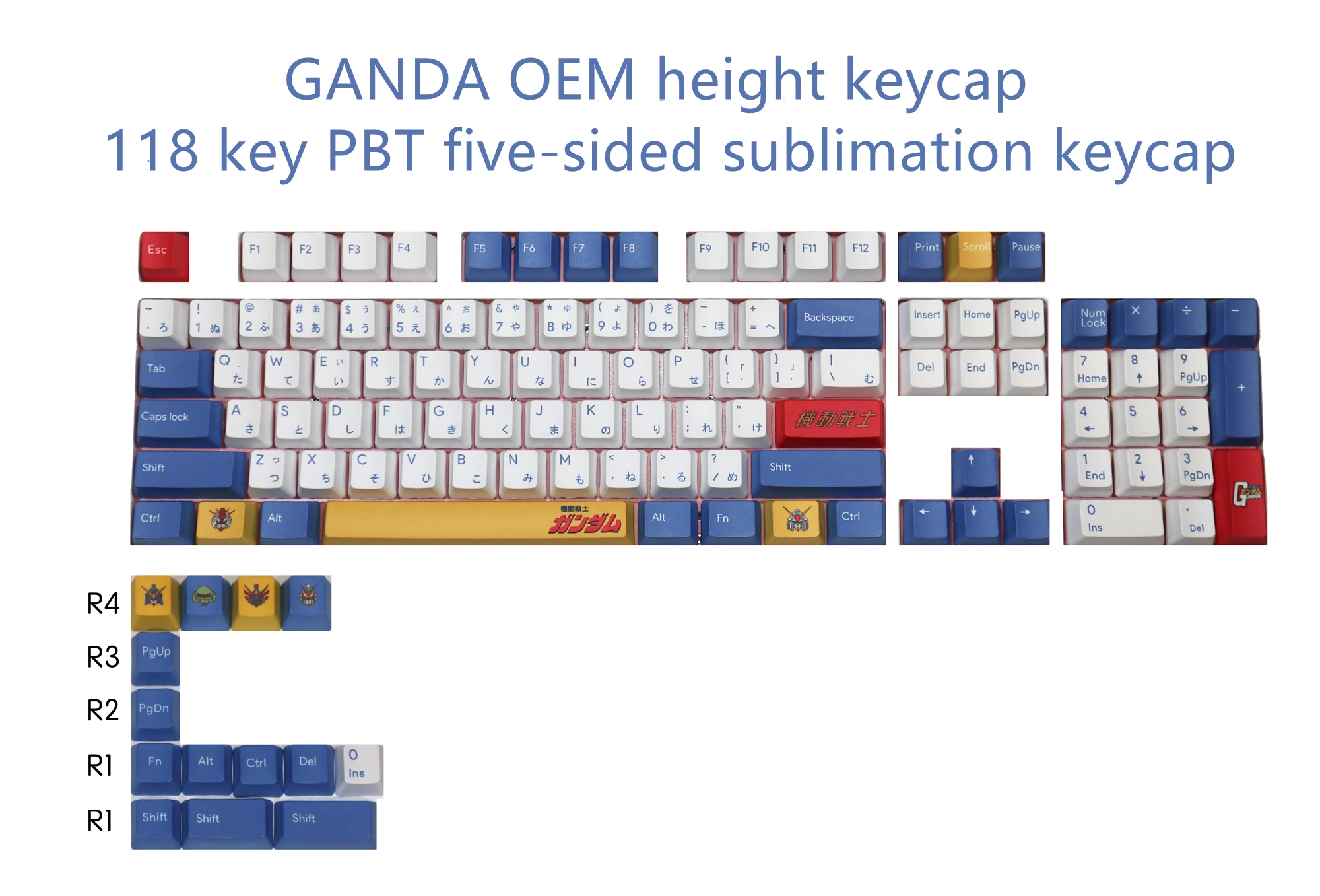 

GMK Gundam Keycaps, 118 Keys PBT Keycaps OEM Profile DYE-SUB Personalized GMK Keycaps For Mechanical Keyboard