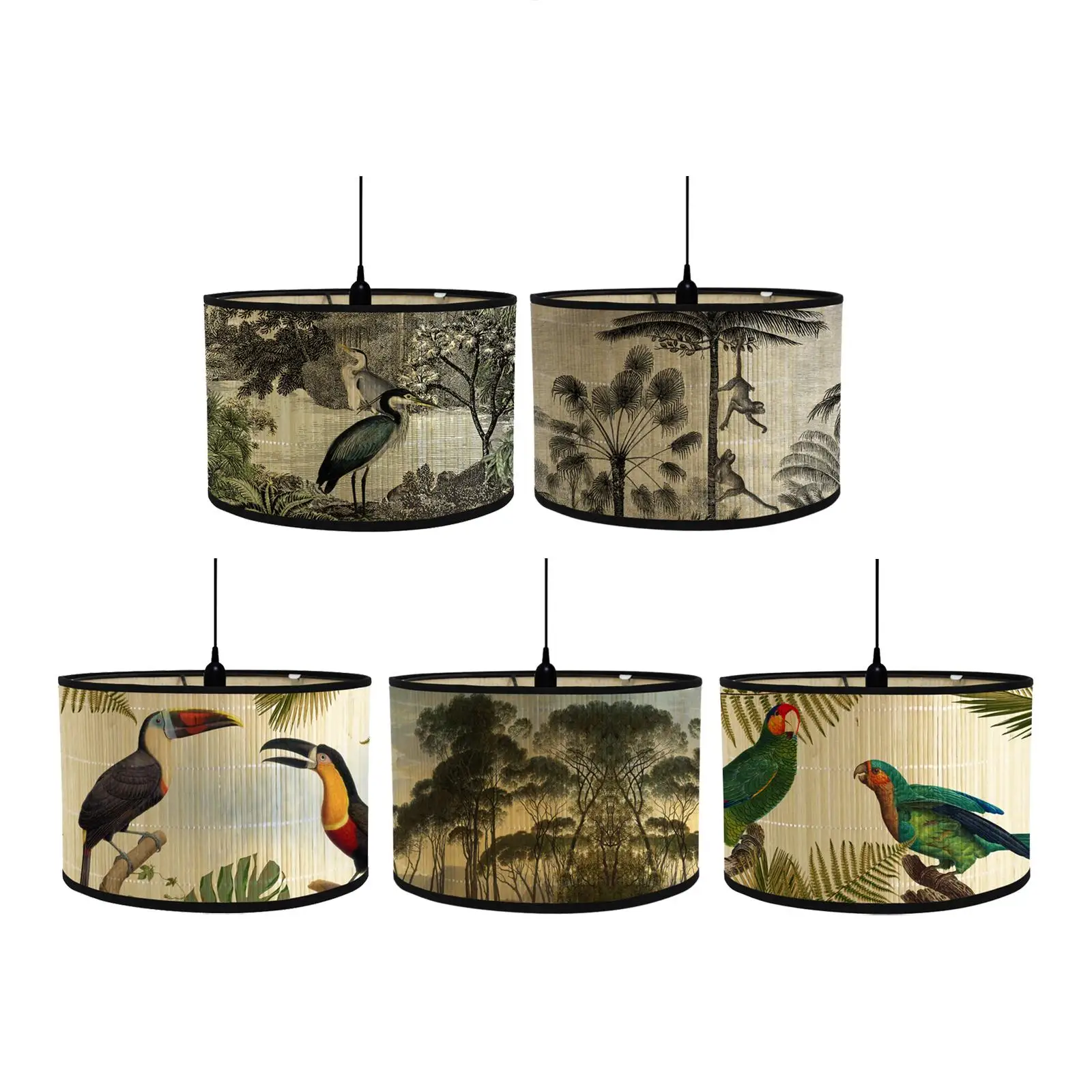 

Drum Print Lamp Shade Retro 11.8x11.8x8 inch Handmade Chandelier Lamp Cover Bamboo Lampshade Only for Pendant Ceiling Table Lamp