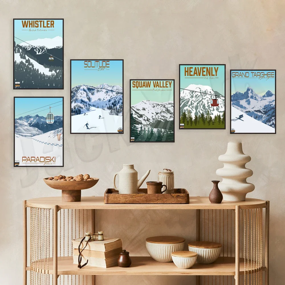 Whitewater BC Mont Tremblant Lone Utah Idaho Squaw Valley CA France Mammoth Mountain ski resort travel poster
