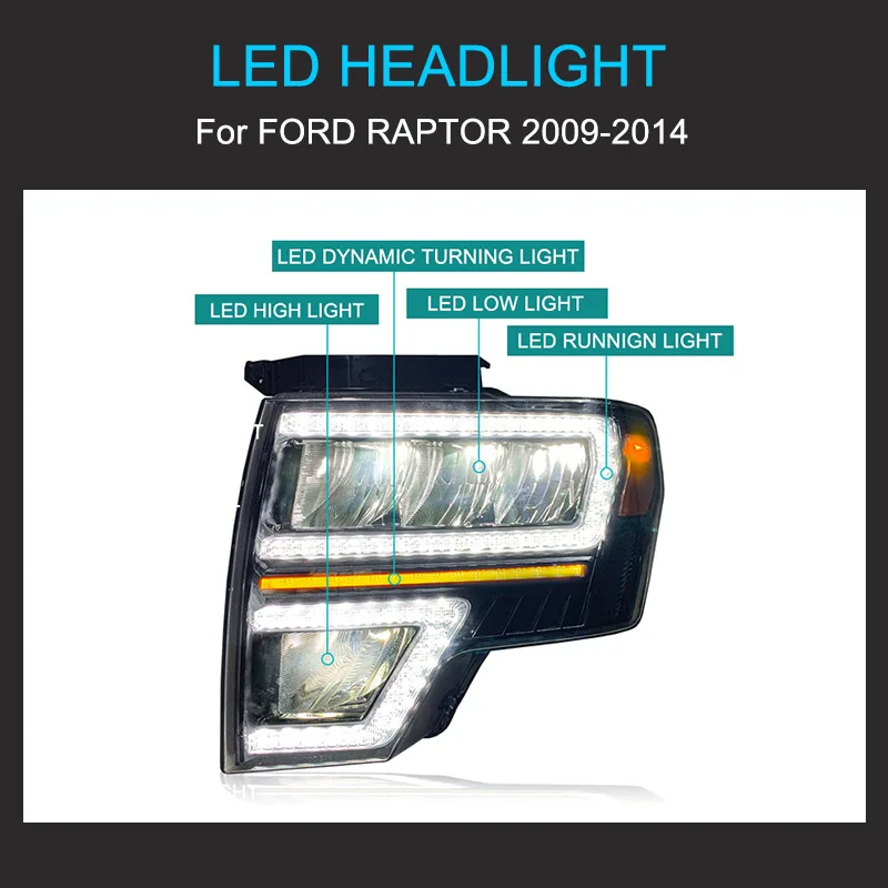 Передняя фара в сборе для Ford Raptor F150 2009-2014 1 пара