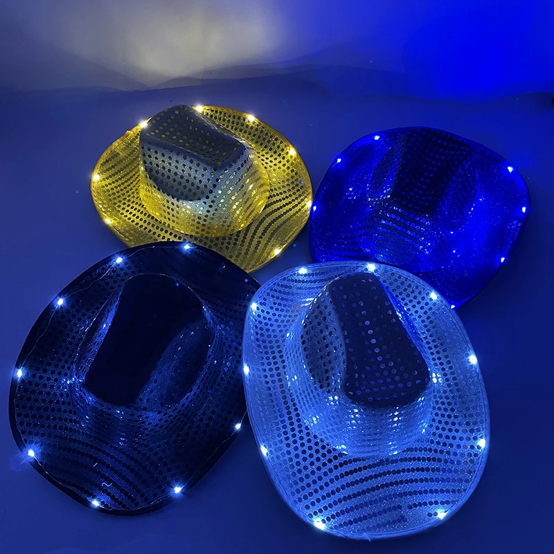 Женская Ковбойская шляпа с пайетками светящаяся в стиле диско красочная