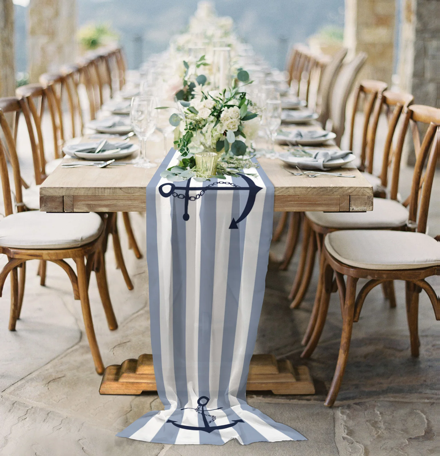 

Прозрачная шифоновая настольная дорожка с геометрическими полосками, якорем, роскошная Тюлевая вуаль для деревенской свадьбы, вечеринки, д...