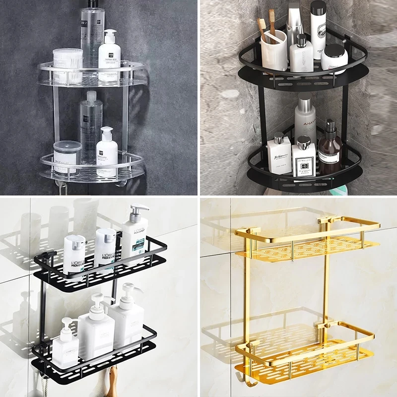 

Hanging Bath Shelves Bathroom Shelf Organizer 2 Layers Corner Shelf Punch-free Shampoo Holder Storage Rack Toilet Basket Holder