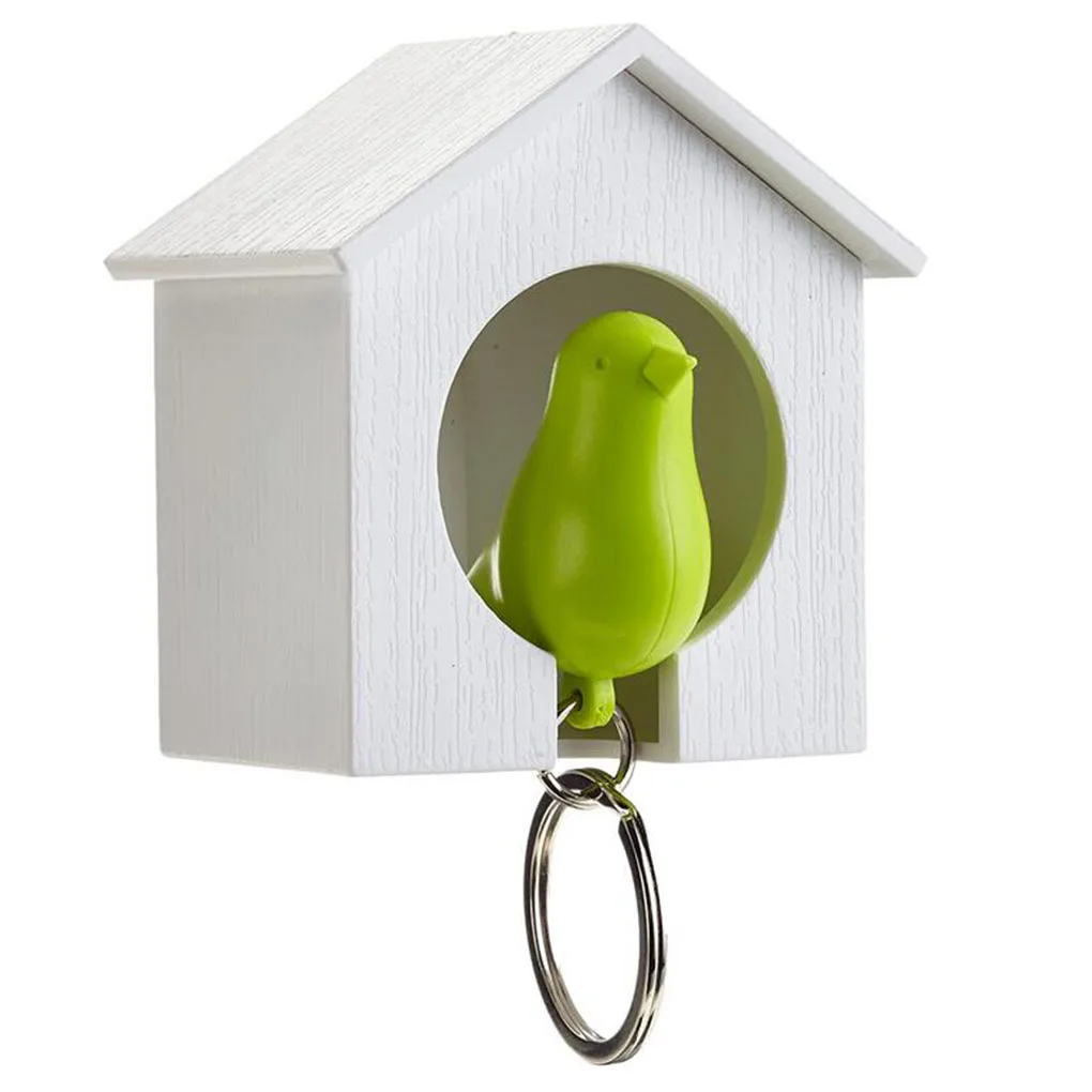 

2Pcs Bird Keychain + 1Pc Sparrow Birdhouse Home Wall Mount Key Ring Holder House Nest Whistle Key Holder Chain Ring Decor