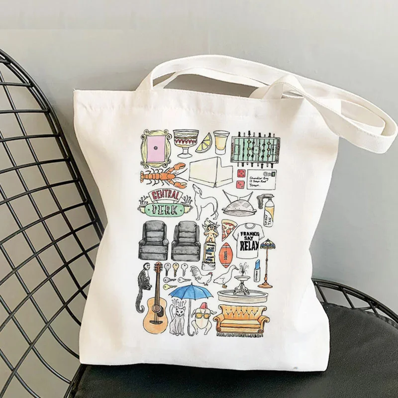 

Friend Tv 2 shopping bag handbag cute bag cotton ladies shopper bolsa bag women shopper bags print cartoon tote bag dropshipping