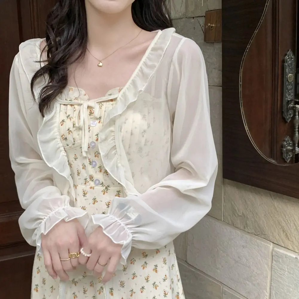 Женская накидка с рукавами солнцезащитная пончо рюшами шарфы шаль короткое