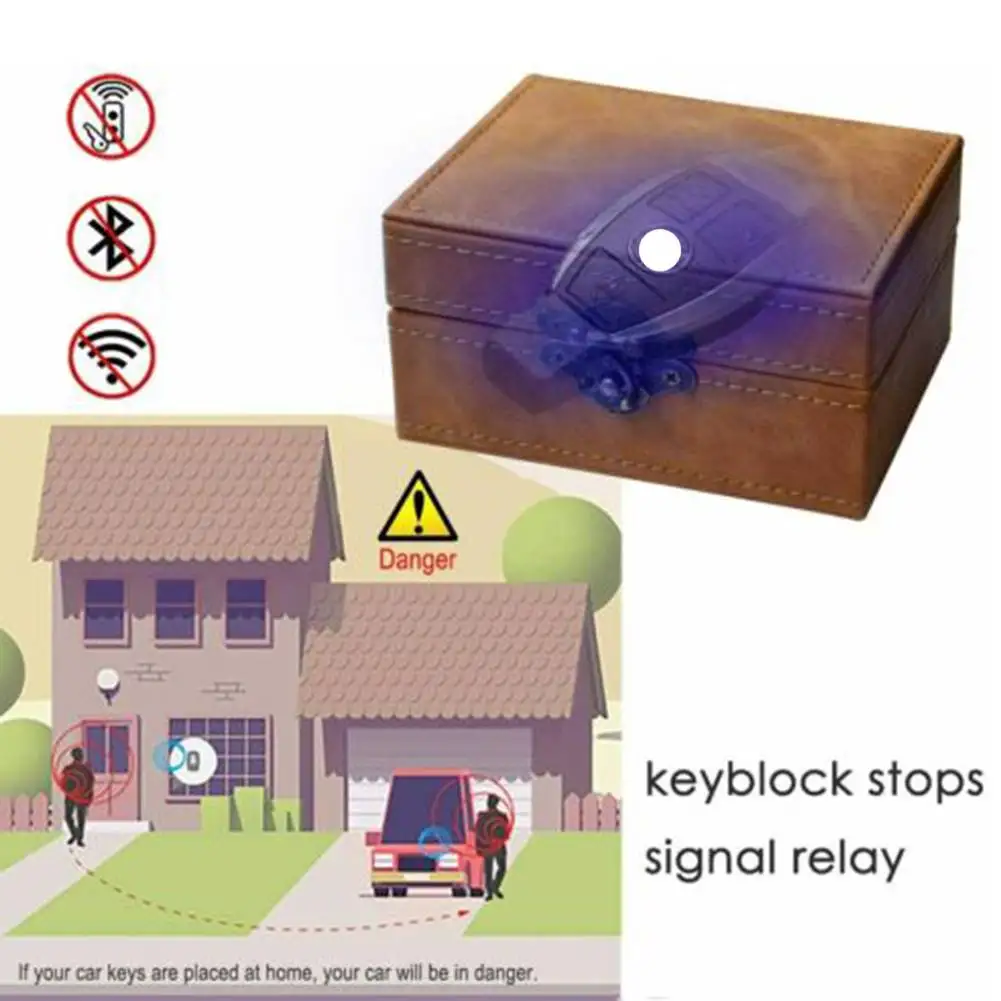 

Anti Theft Car Key Box Keyless Pouch Safety Signal Blocker Storage 12.5*10*6.5 Cm 1Pcs Brown Block Signals Universial