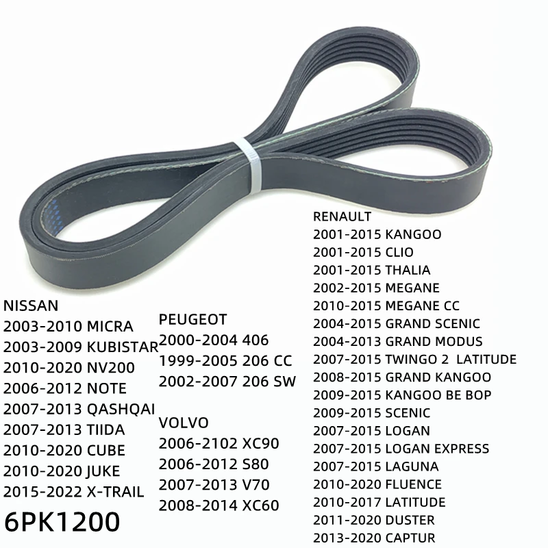 

6PK1200 Engine Air Conditioner Belt V-Ribbed Belts Drive For NISSAN MICRA KUBISTAR NV200 NOTE QASHQAI TIIDA CUBE JUKE X-TRAIL