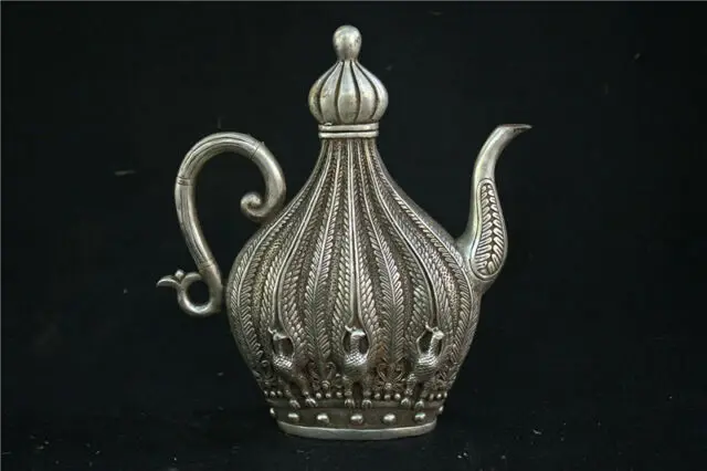 

Чайник-статуя из тибетского серебра и меди, 9 дюймов