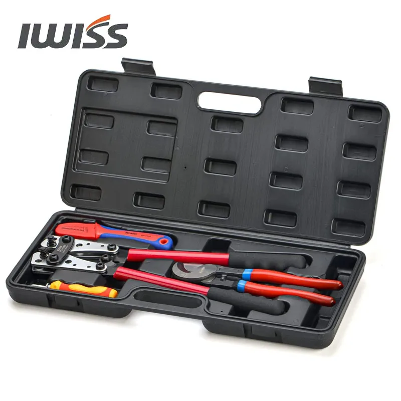 IWISS KIT-50B Battery Cable Terminal Crimper Kit for Crimping 6-50mm² Battery Cable Lugs c/w Cable Cutter Cable Stripping Knife