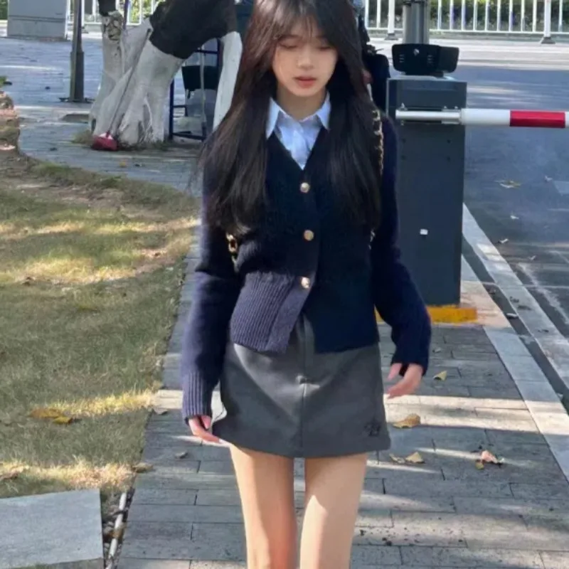 Женский трикотажный комплект из трех предметов модный офисный одежды в