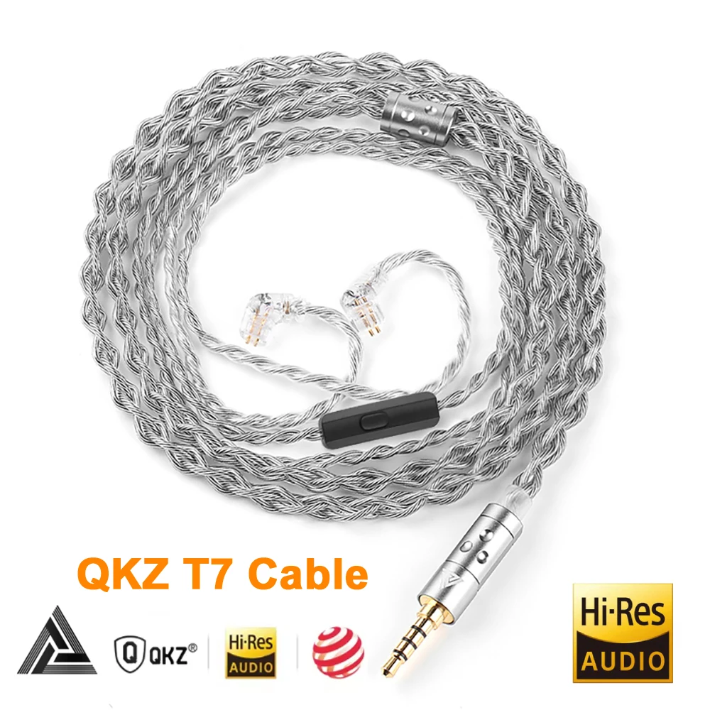 Фото QKZ T7 3,5 мм Plug 95% кабель 4-жильный 2-контактный 0,75 мм обновленный Hi-Fi кабель для наушников сменный провод для KZ ZSN ZSX PRO X ZS10 CCA TRN №1
