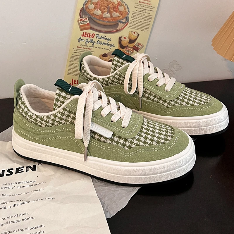 

3,5 см новые модные резиновые пуговицы клетчатые парусиновые туфли на плоской подошве бандажные повседневные женские кроссовки для скейтбо...