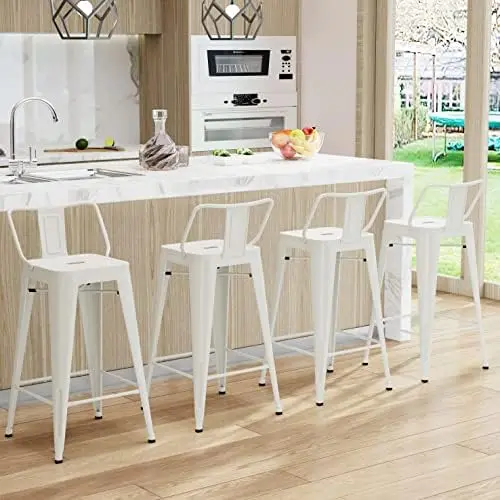 

Bar Stools Set of 4 Counter Height Bar Stools for Indoor Outdoor Barstools Low Back Bar Chairs 24" Cream White Upholstered bar s