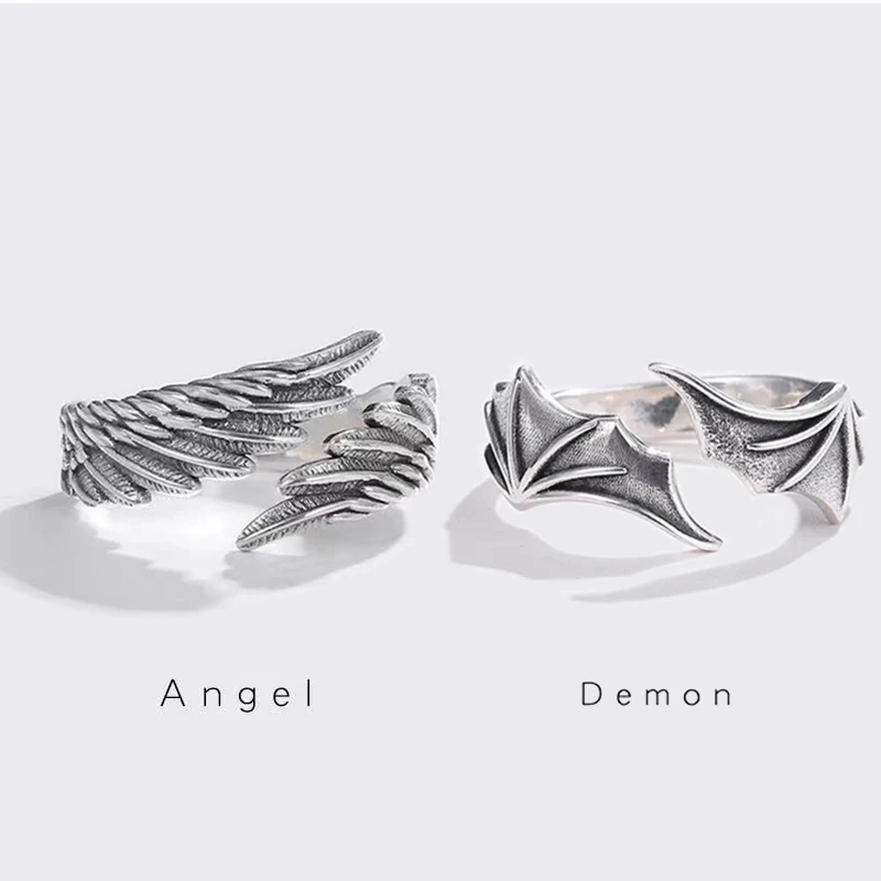 

Punk Angel Demon Wing Couples Ring Retro Silver Color Open Rings for Women Girl HipHop Goth Wedding Jewelry Valentine's Gift