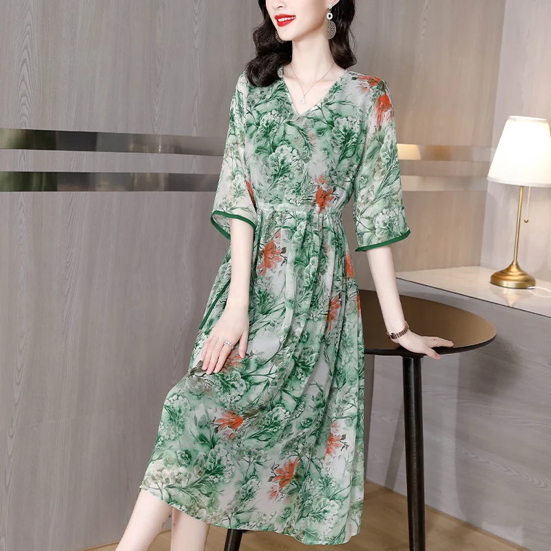 

Женское длинное платье из искусственного шелка, элегантное свободное платье миди с высокой талией, винтажное платье в Корейском стиле, лето...