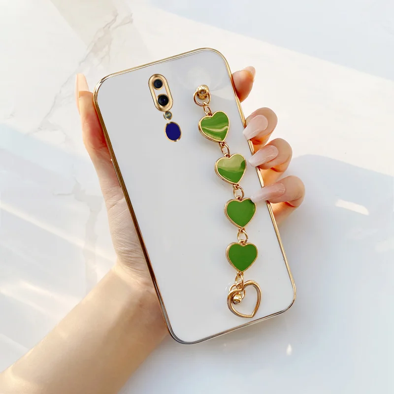 

Light Green Love Bracelet Case for OPPO F11 A9 2019 A9x A79 A75 A73 A7X F5 Youth F7 F9 Pro R17 Realme 2 U1 Girls'love chain