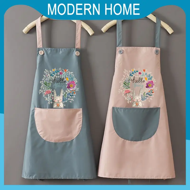 

Anti-oil Home Work Clothes Cute Cartoon Waterproof Mens And Womens Home Work Clothes Oil-proof Home Cleaning Tools Large Pocket