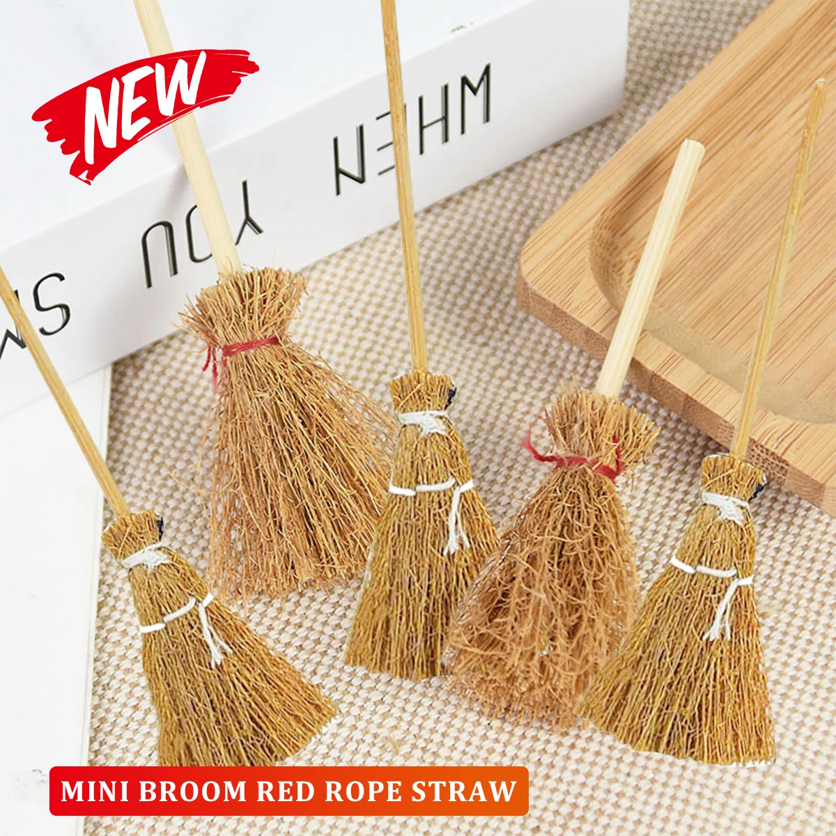 

10 шт. мини метла ведьма соломенная красная веревка DIY подвесные украшения Хэллоуин вечерние ринка Декор реквизит для кукольного домика Хэлл...