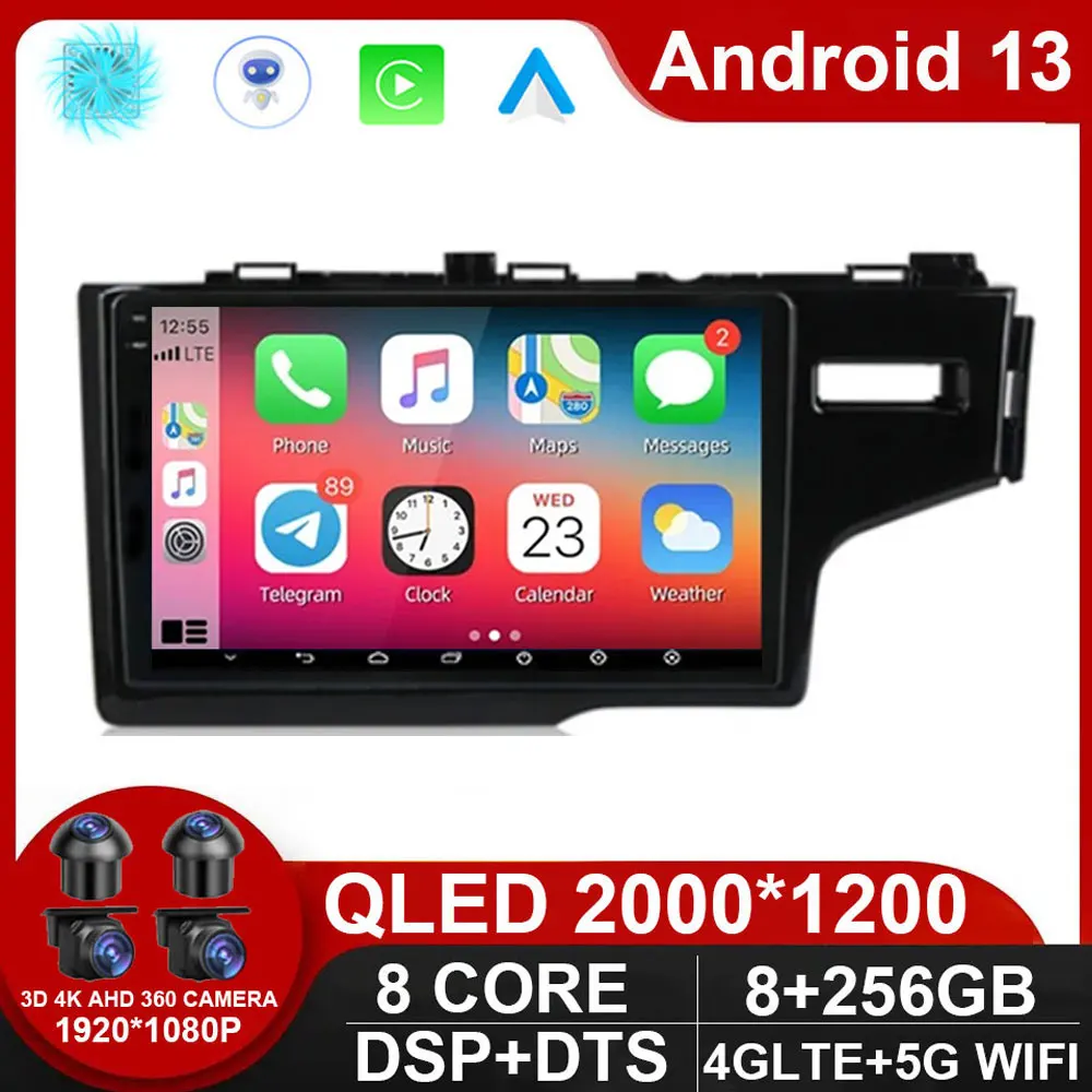 Автомобильный радиоприемник Android 14 Carplay Auto GPS для Honda Jazz 3 2015-2020 Fit GP GK 2013-2020 QLED