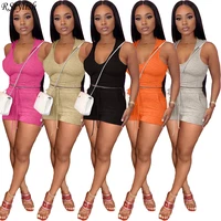 rstylish 2022 summer clothes solid tracksuit casual women two piece sets sleeveless hooded crop top biker shorts outfits