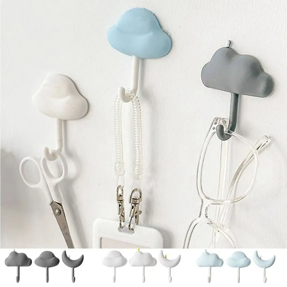 

3Pcs Decorative Simple Cloud Hook Creative Wall Hanging Non-Marking Cloud Moon Design Hook Self-Adhesive Strong Sticky Bedroom