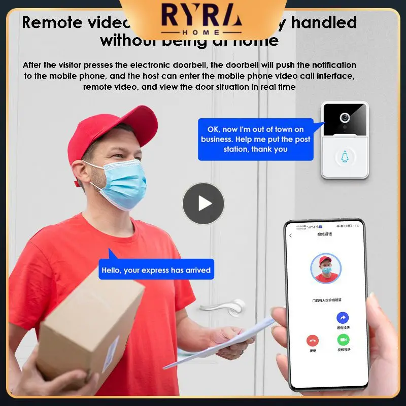 

Smart Security Doorbell Camera Alkaline Battery Multi-function Wireless Video Doorbell Variable Sound Real-time Monitoring