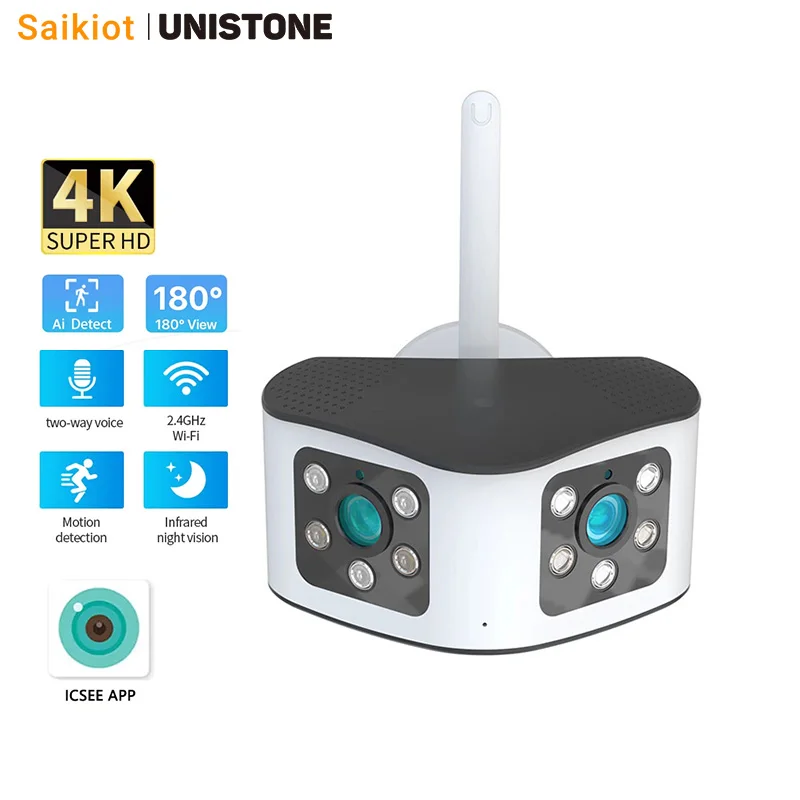 Saikiot 4K 8MP 4MP 2K Dual Lens WIFI Camera CCTV Security PTZ 180 Degree View 8MP Panoramic Camera SIM Card WIFI Network Camera