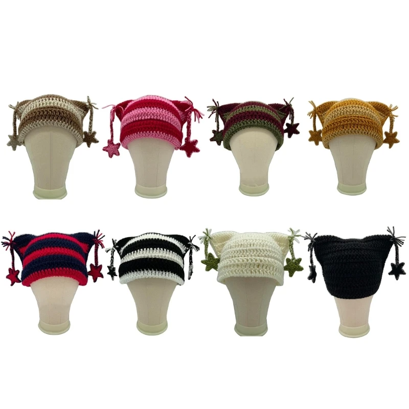 

Popular Female Hat Knitting Beanie Hat with Cats Ear Y2K Women Winter Warm Hat