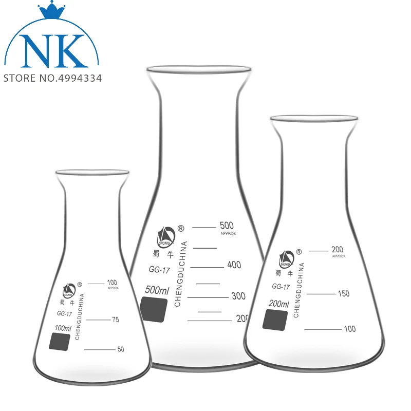 

1Pcs 50ml to 1000ml Trumpet-shaped mouth transparent triangle glass flask conical flask Erlenmeyer Flask labratory equipment