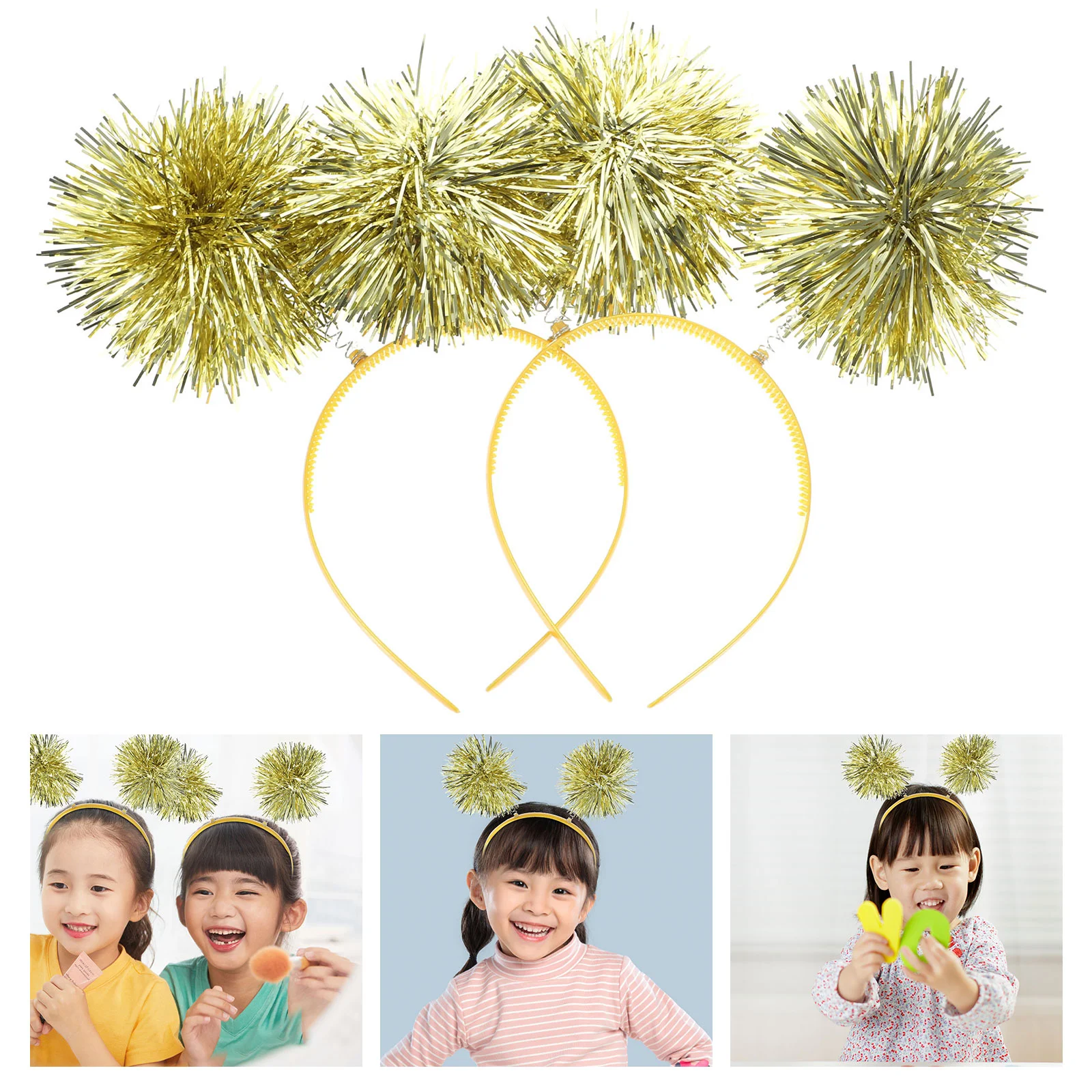 

2 Pcs Headbands Holiday Cosplay Kids Halloween Bright Silk Party Child Headdress Pom