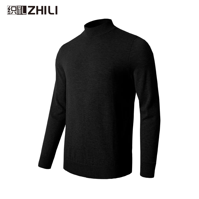 Мужской шерстяной свитер с теплым и удобным половинным воротником однотонный